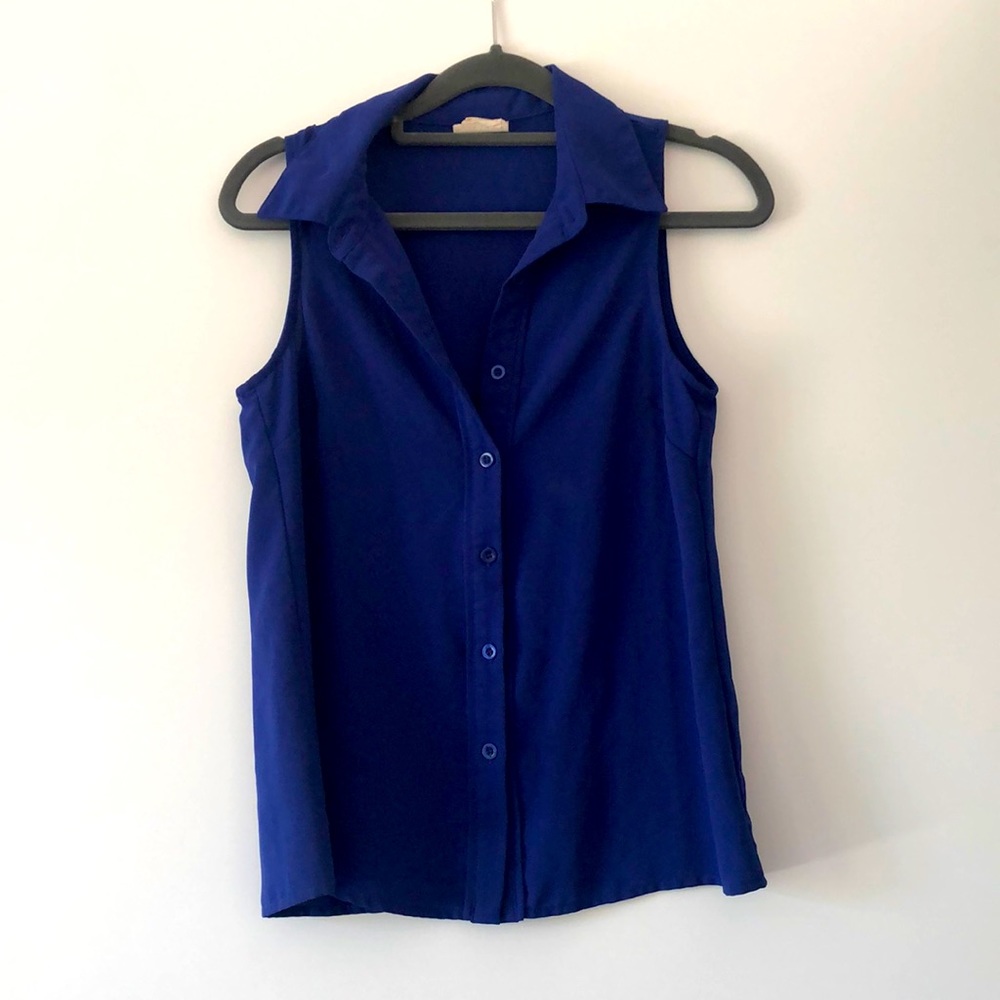 Blue Sleeveless Button Up, XS